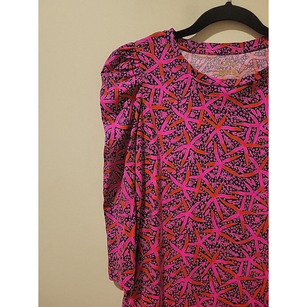 Lilly Pulitzer Girls Mini Steffie Dress Passion Fruit Pink Puff Sleeve XL 12-14 - Picture 3 of 8